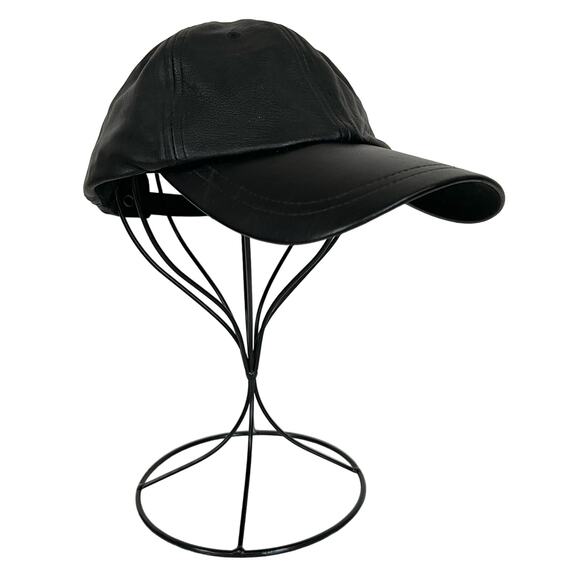 Black Leather Baseball Cap Hat Lake of the Isles Adult Adjustable - Picture 1 of 8